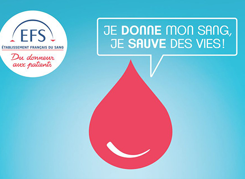 Logo Don de sang : "Je donne mon sang, je sauve des vies !".