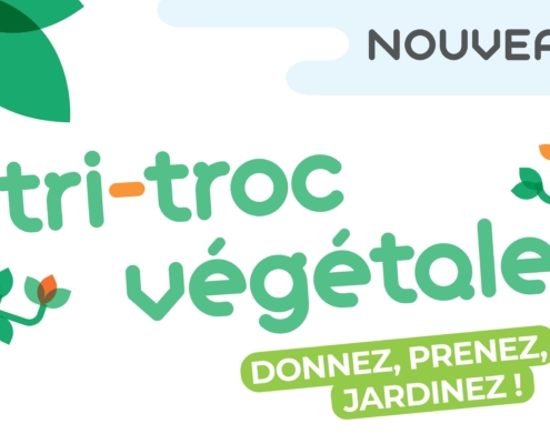 Bandeau informatif indiquant une nouvelle expérimentation en déchèterie par Rennes Métropole : le tri-troc végétale.